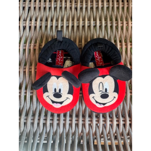 Disney Other - Disney Mickey Mouse Toddler Slippers Red Black Plush House Shoes Size 5/6